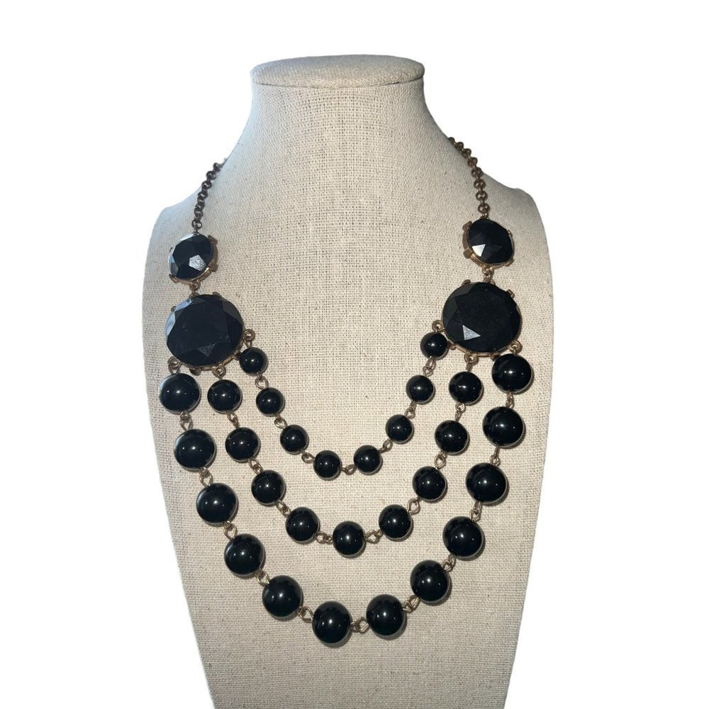 Black Faceted Bead Vintage Necklace -- 18"